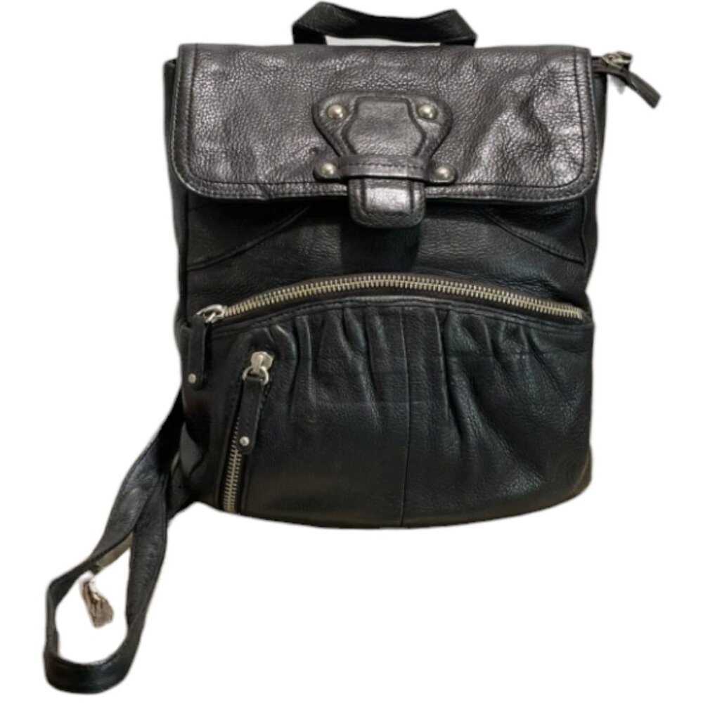 Pelle Studio Women's Black Pebbled Leather Backpack Handbag 11" x 11" x 3"